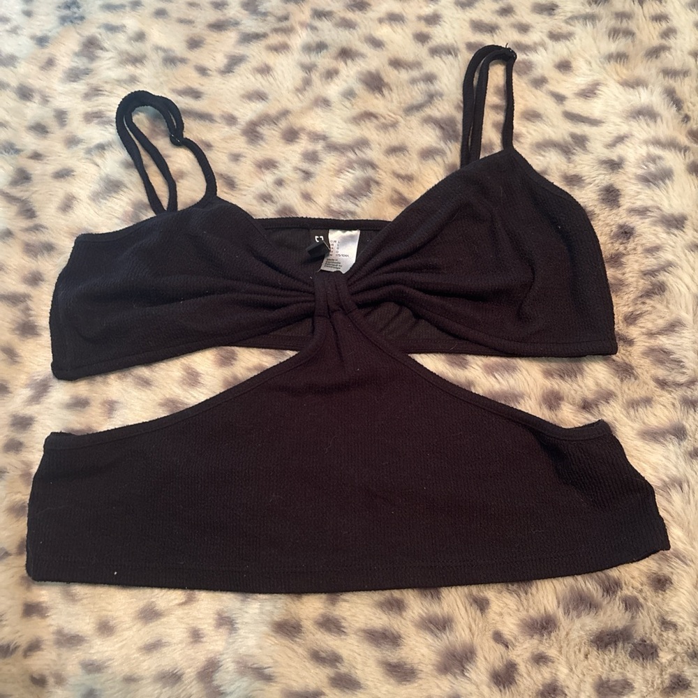 Divided Black Backless Tie Front Crop Top